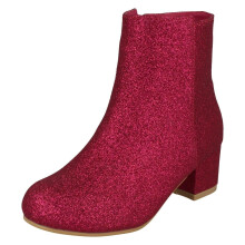 (Black, UK 1 Child) Girls Spot On Heeled Ankle Boots