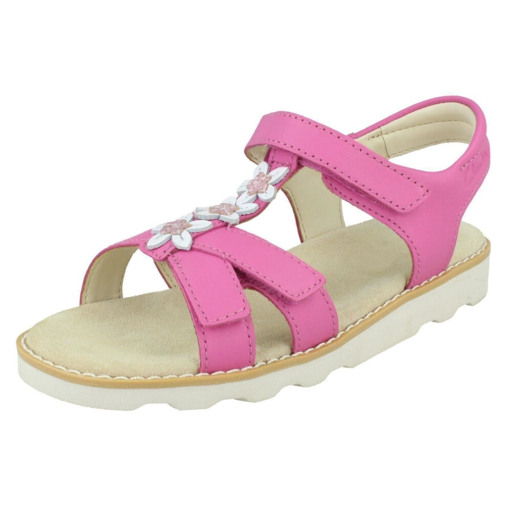 (Pink, UK 11 Child) Girls Clarks Casual Sandals Crown Flower