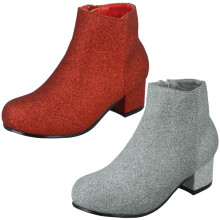 (Red, UK 2 Child) Girls Spot On Heeled Ankle Boots