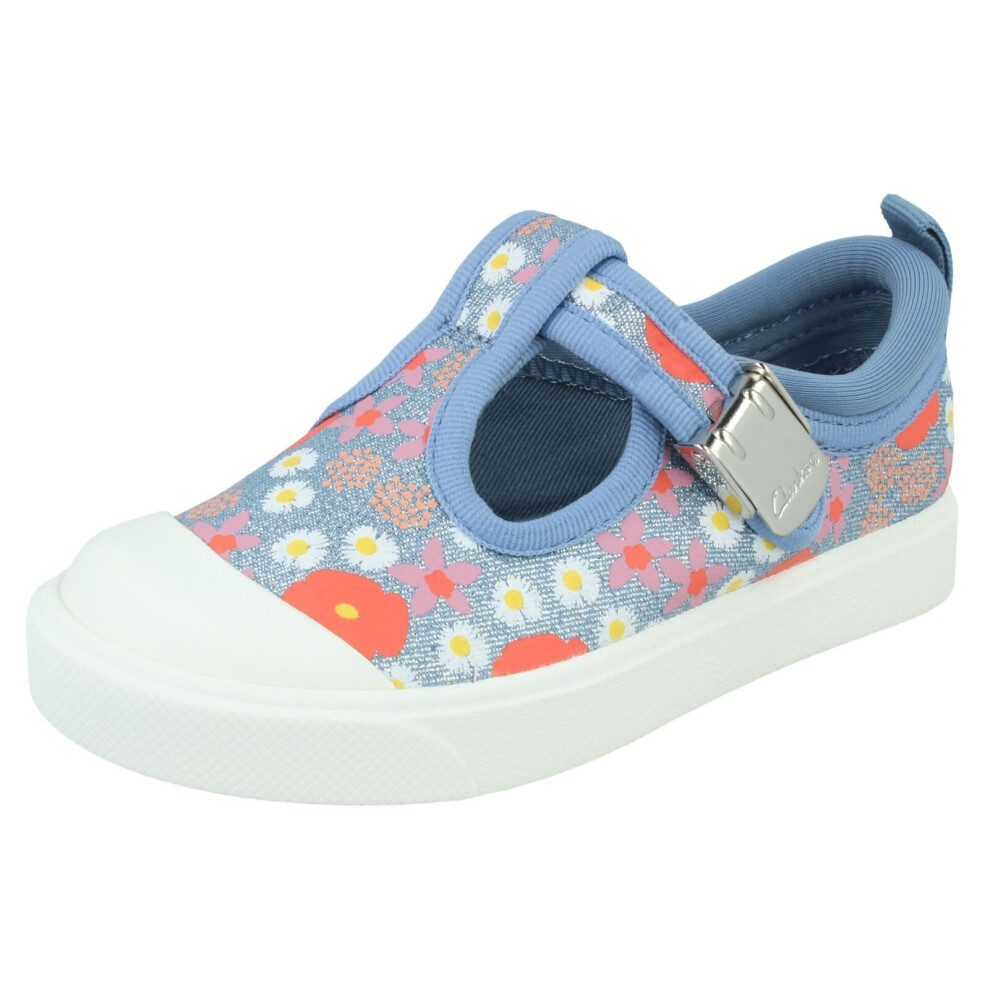 (Blue, UK 5 Infant) Girls Clarks Casual T-Bar Shoes City Dance