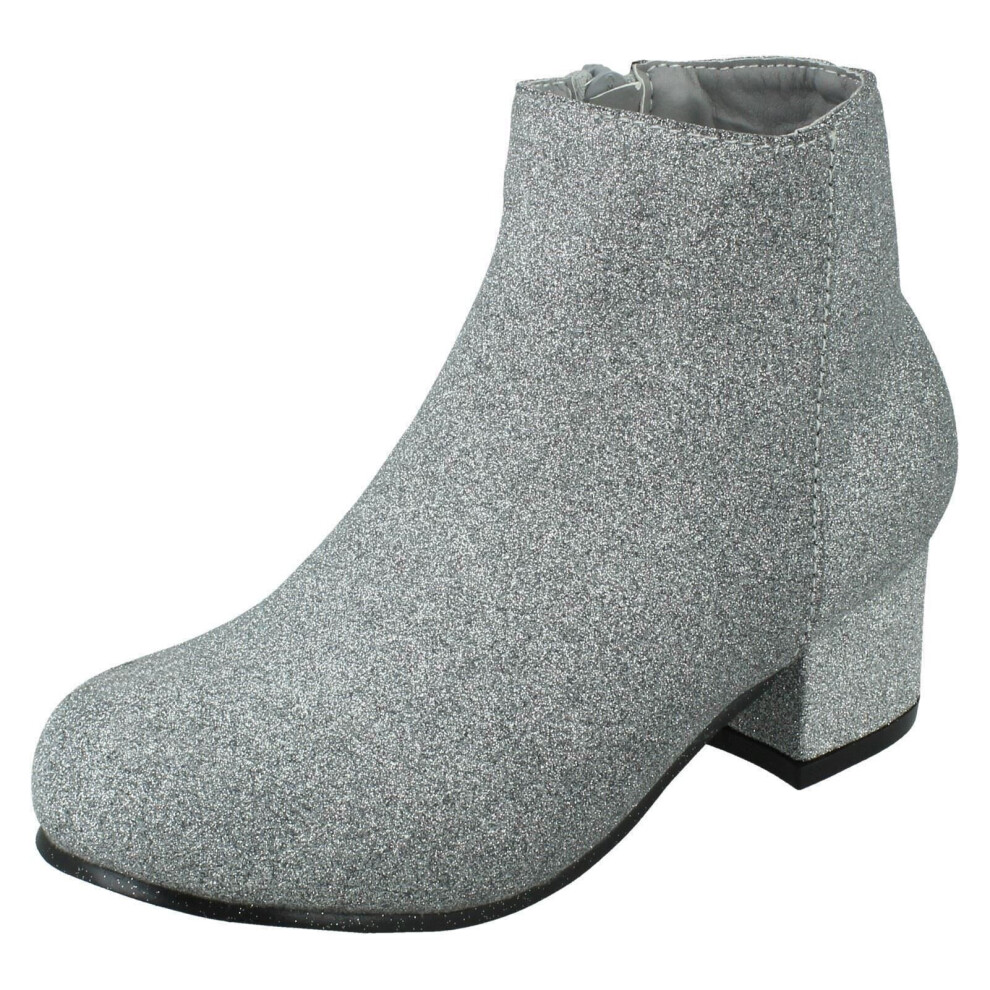 (Silver, UK 13 Child) Girls Spot On Heeled Ankle Boots