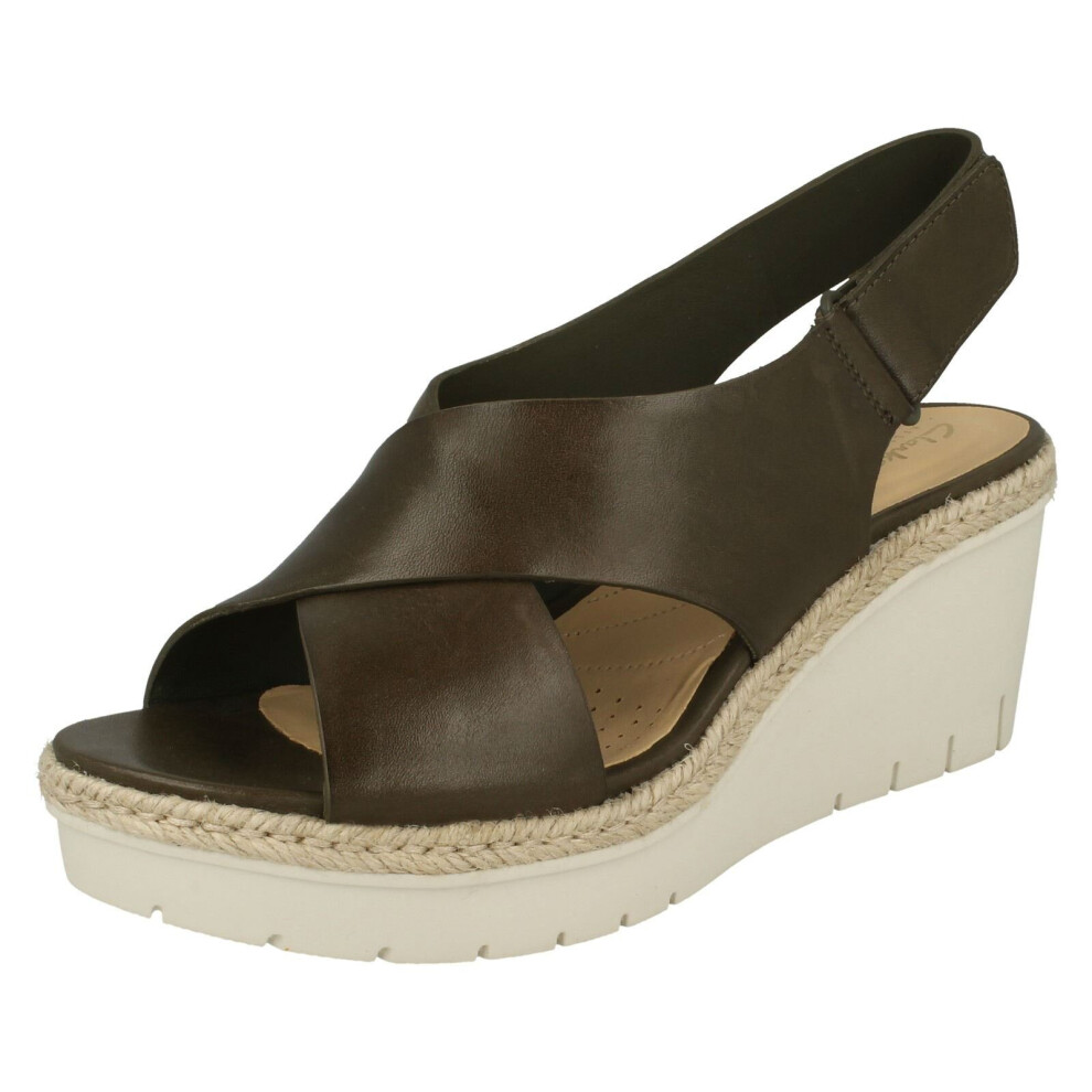 (Khaki, UK 6.5) Ladies Clarks Wedged Heel Slingback Sandals Palm Glow