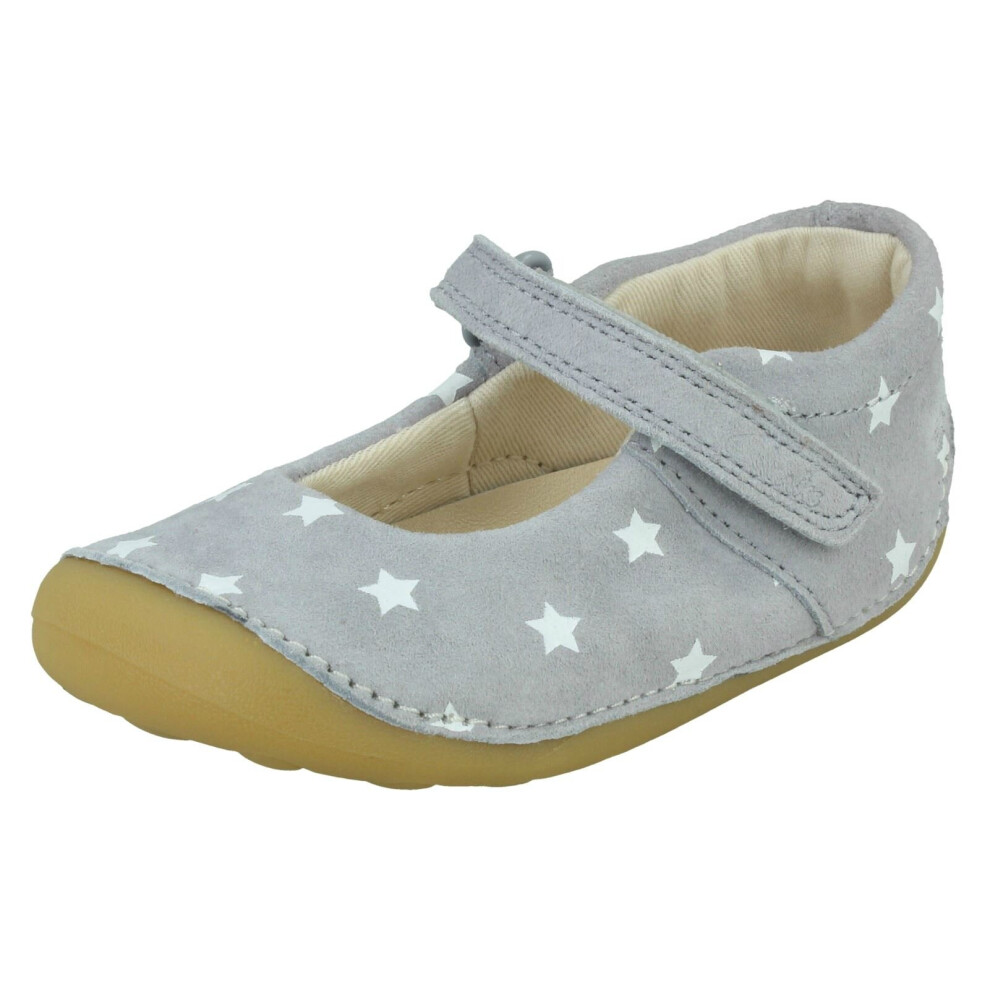 Childrens Clarks Casual Hook And Loop Strap Shoes Tiny Sky T - Navy Leather - UK Size 3F - EU Size 18.5 - US Size 3.5M