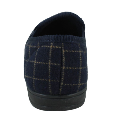 (Navy, UK 9) Mens Spot On Checked Upper Gusset Slipper Jaydon 2
