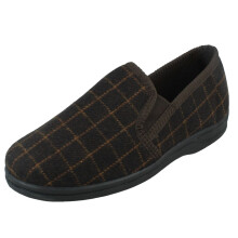 (Navy, UK 6) Mens Spot On Checked Upper Gusset Slipper Jaydon