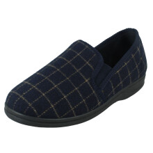 (Navy, UK 8) Mens Spot On Checked Upper Gusset Slipper Jaydon