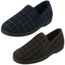 (Brown, UK 7) Mens Spot On Checked Upper Gusset Slipper Jaydon