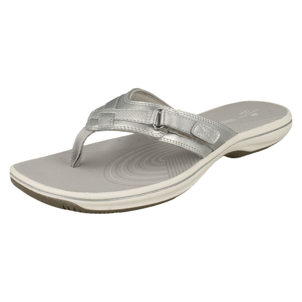 (Silver, UK 7) Ladies Clarks Toe Post Sandals Brinkley Sea