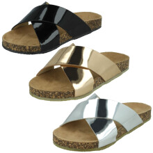 (Black, UK 2 Child) Girls Spot On Casual Sliders H0359