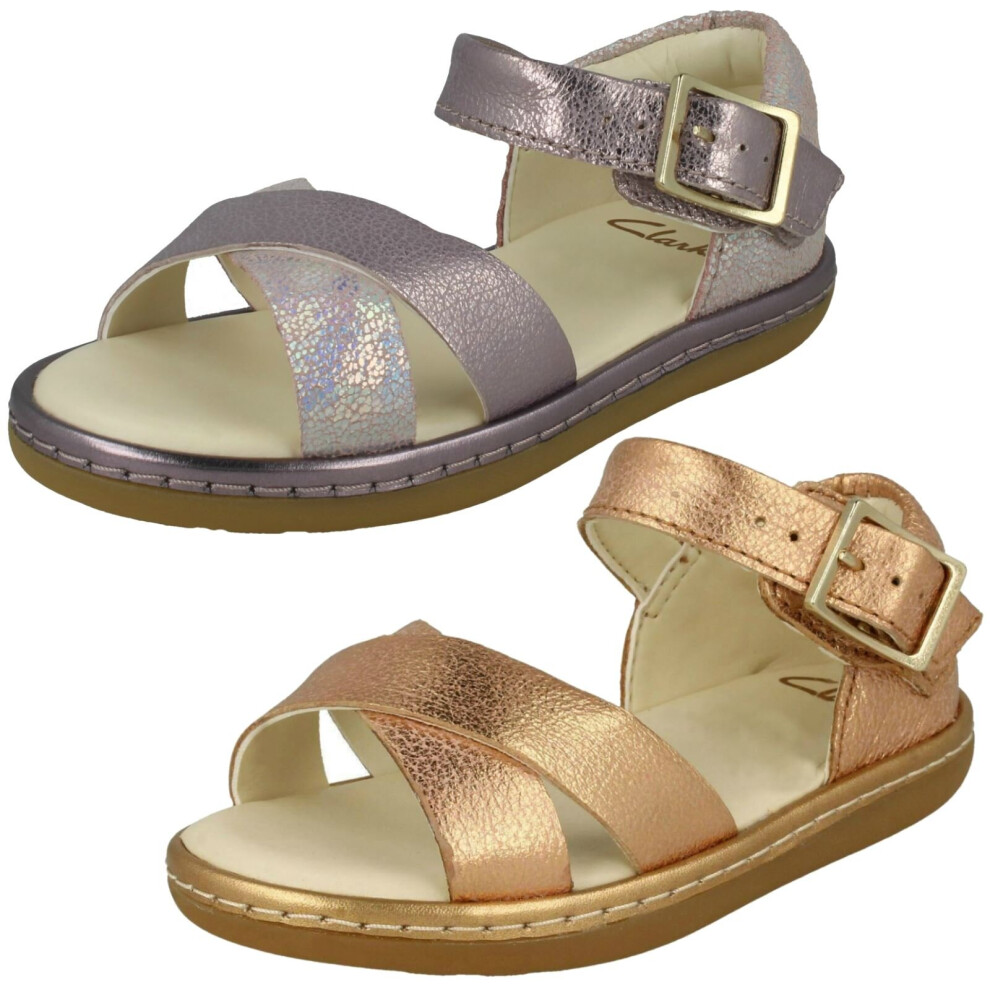 (Pink, UK 4.5 Infant) Girls Clarks Cross Detailed Sandals Skylark Pure T