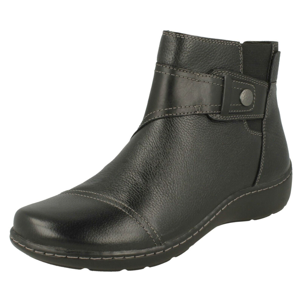 (Black, UK 6.5) Ladies Clarks Strap Detailed Ankle Boots Cora Tropic