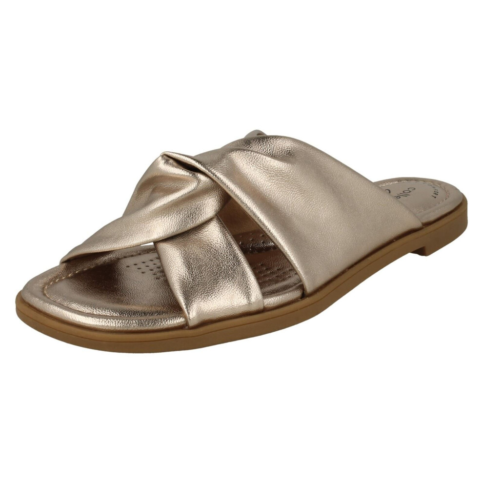 (Gold, UK 6) Ladies Clarks Knot Detailed Mule Sandals Reyna Twist