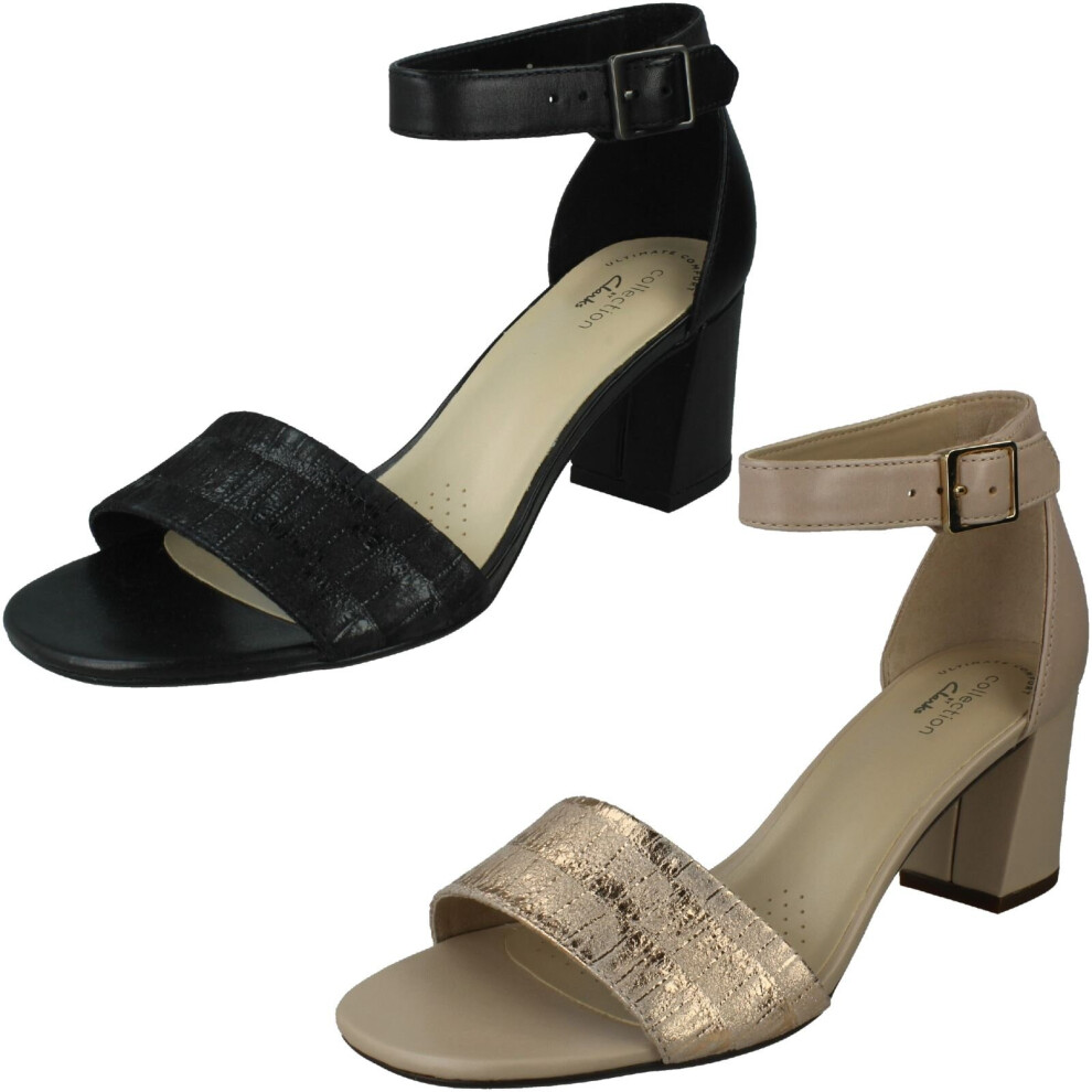Clarks (, Uk 5.5) Ladies Heeled Ankle Strap Sandals Jocelynne Cam Black