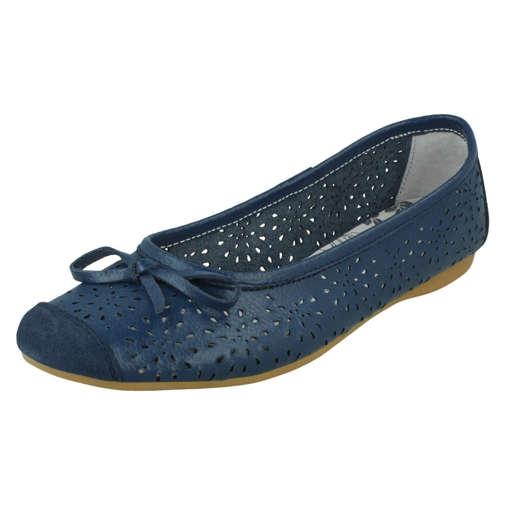 (Navy, UK 6) Ladies Spot On Detailed Ballerina Flats F8006