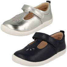 (Navy, UK 3.5 Infant) Girls Startrite T-Bar Laser Detailed Shoes Puzzle