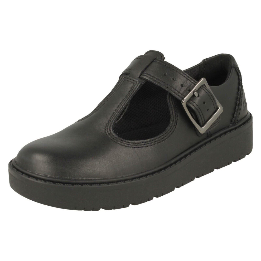 (Black, UK 11 Child) Girls Clarks Wedge T-Bar Shoes Plain Move K