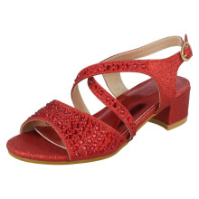 (Red, UK 12 Child) Girls Spot On Mid Heel Mule Sandals H1105