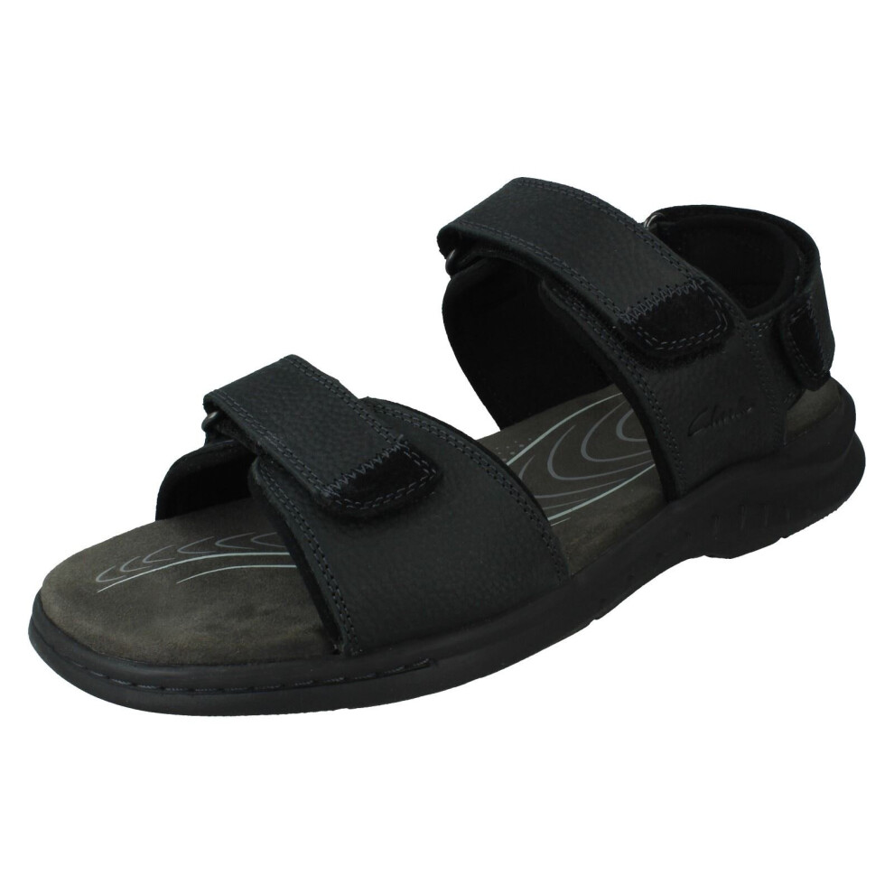 (Black, UK 9) Mens Clarks Ankle Strap Casual Sandals Hapsford Creek