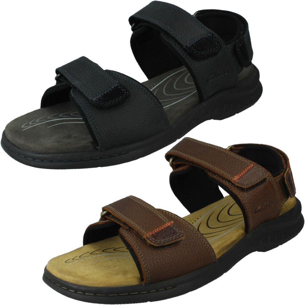 (Black, UK 8) Mens Clarks Ankle Strap Casual Sandals Hapsford Creek