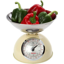 17848104 Cream Retro Kitchen Scales with a large bowl, stainless steel