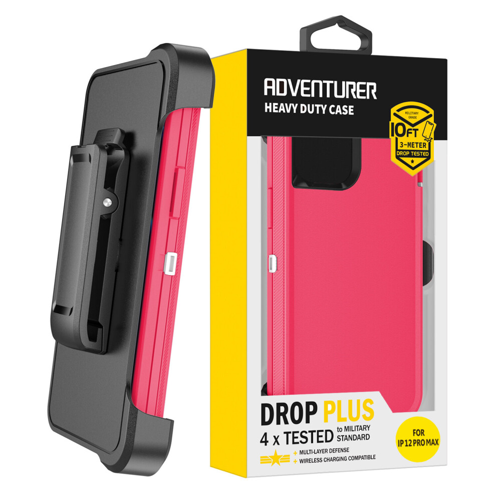 Adventurer Defender Rugged Case Heavy Duty Cover With Belt Holster [For iPhone 12 PRO MAX] [Screenless Edition] [Fits Otterbox Belt Clip] - Pink