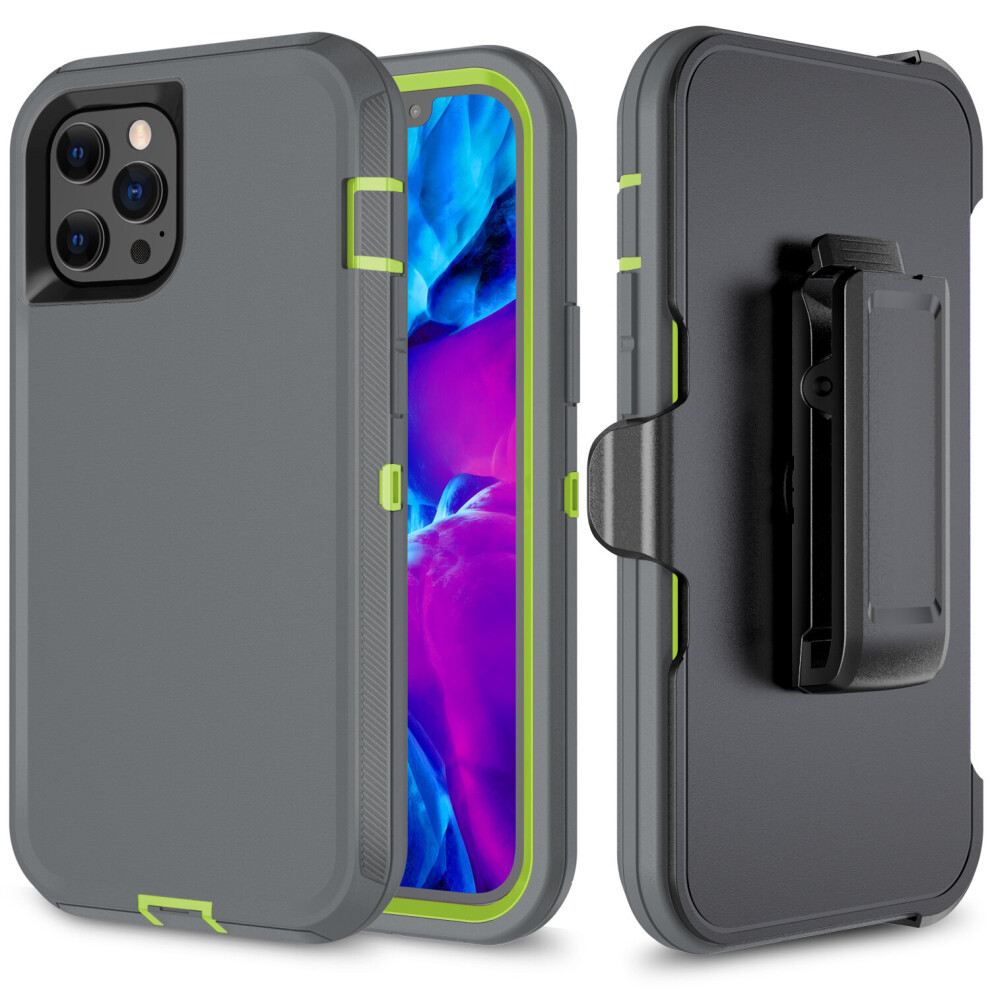 adventurer-defender-rugged-case-heavy-duty-cover-with-belt-holster--for-iphone-12-pro-max---screenless-edition---fits-otterbox-belt-clip----grey-green