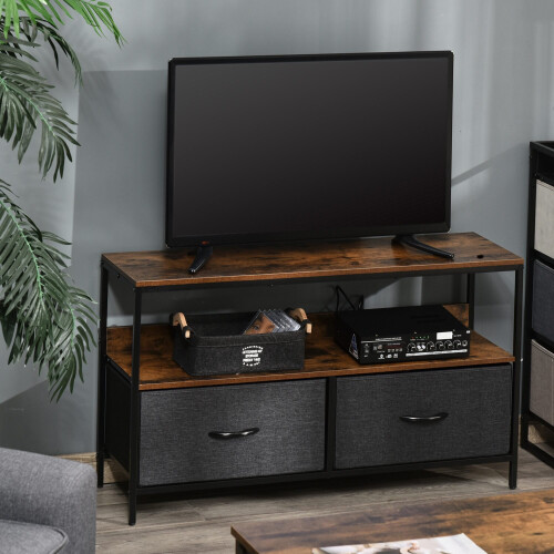 Homcom HOMCOM TV Cabinet, TV Console Unit w/ 2 Foldable Drawers Dark Grey 2