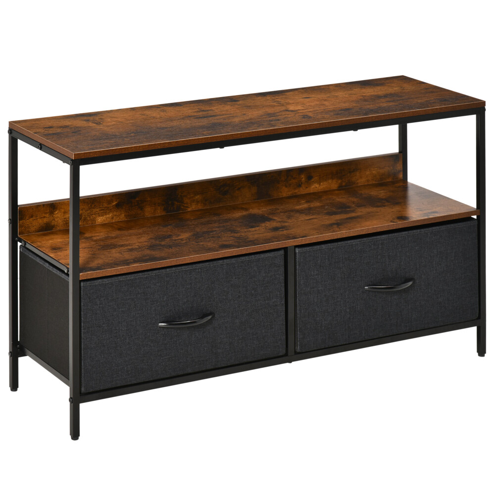 HOMCOM TV Cabinet, TV Console Unit w/ 2 Foldable Drawers Dark Grey