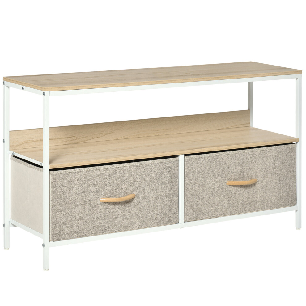HOMCOM TV Cabinet, TV Console Unit w/ 2 Foldable Drawers Light Grey