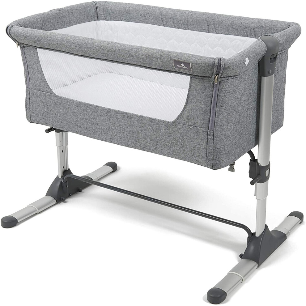 Babylo Snuggle Height Adjustable, Mesh Sides, Anti-Reflux, 5cm Mattress Slate Grey,96cm Length