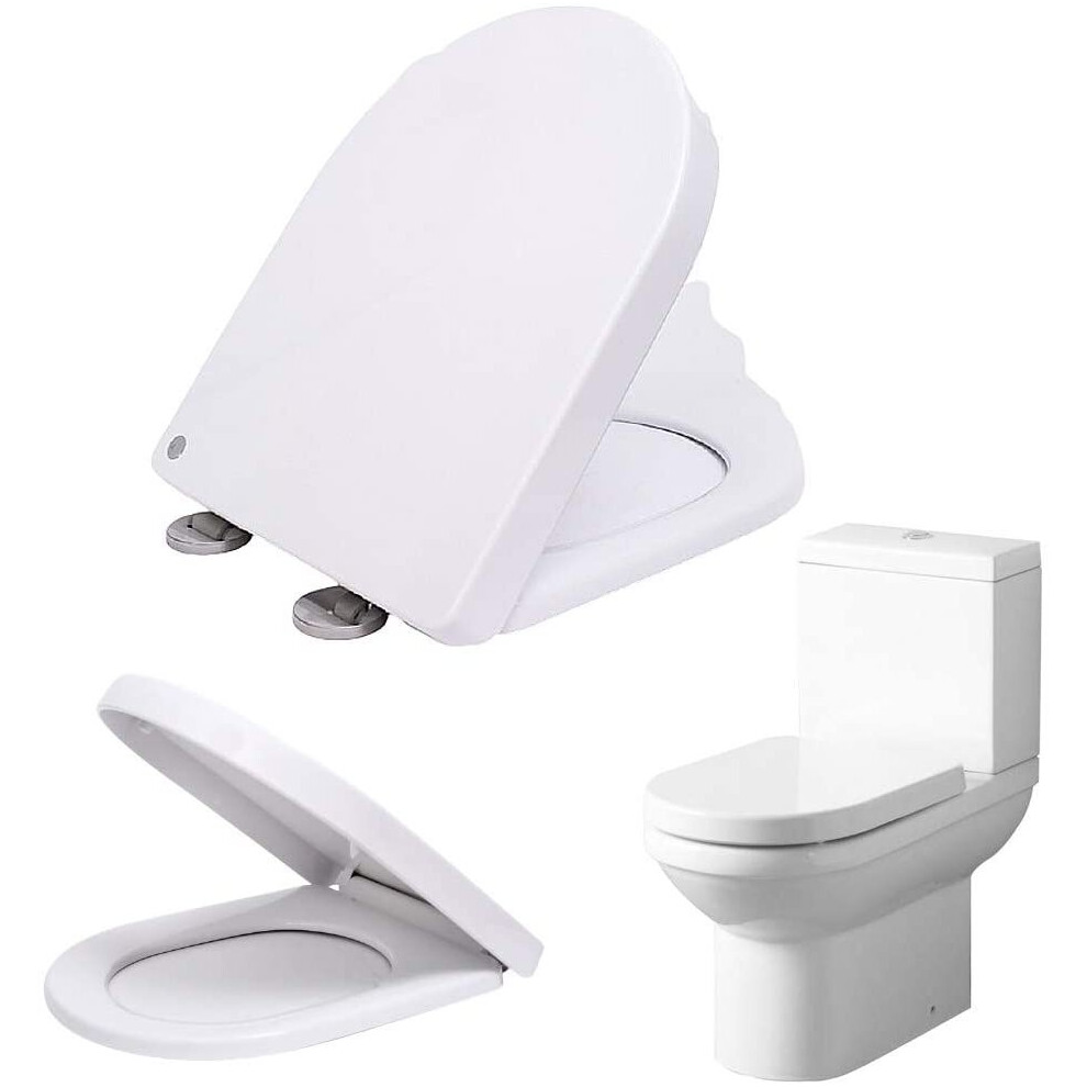 (Sturdy Duroplastic Anti-Bacterial Toilet Lid- D-shape) Family Toliet Seat Soft Close with Quick Release