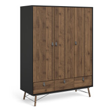 Matt Black Walnut Ry Wardrobe 3 doors + 3 drawers in Matt Black Walnut - Ry