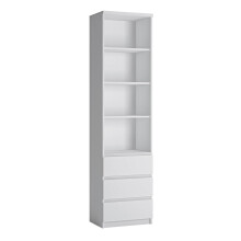 Alpine White Fribo Tall narrow 3 drawer bookcase in White - Fribo White