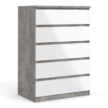 Grey and White High Gloss Naia Chest of 5 Drawers in Concrete and White High Gloss - Naia