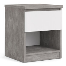 Grey and White High Gloss Naia Bedside - 1 Drawer 1 Shelf in Concrete and White High Gloss - Naia