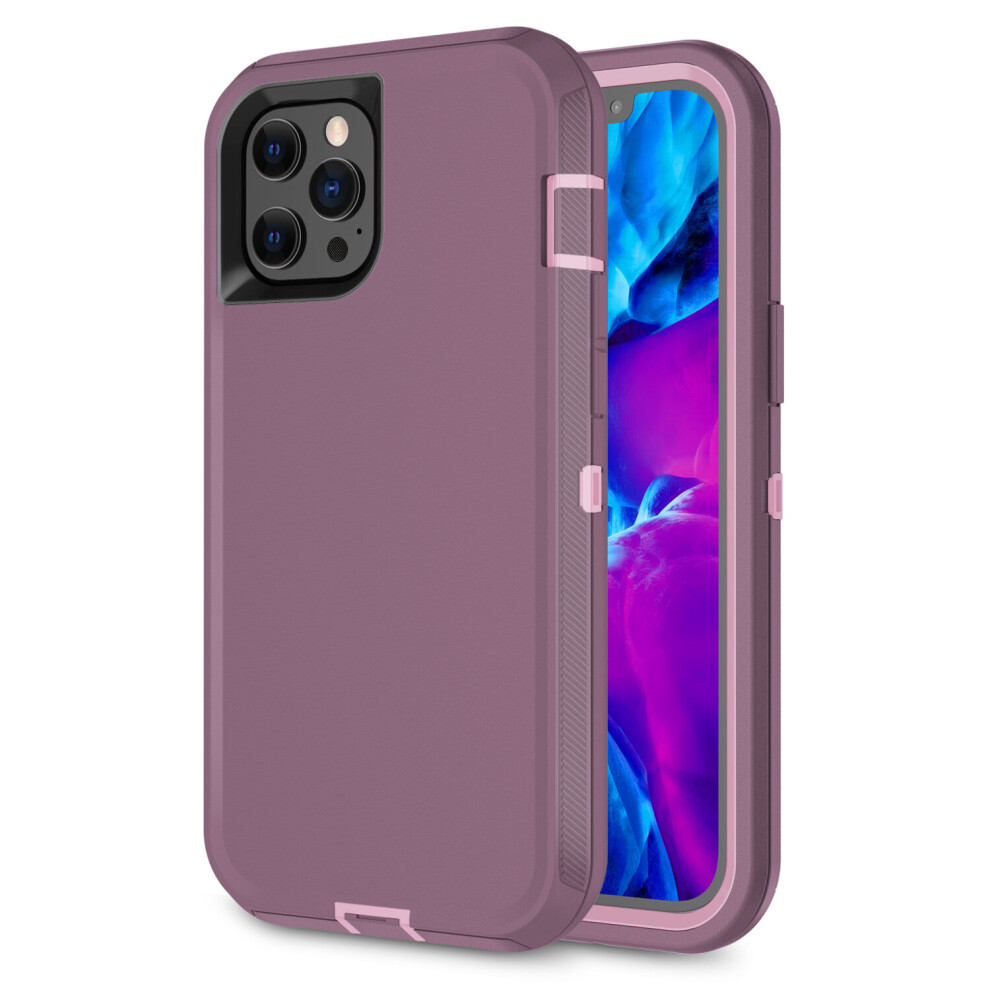 adventurer-defender-case-heavy-duty-cover-with-belt-holster--for-iphone-12---12-pro--screenless-edition---fits-otterbox-belt-clip----plum