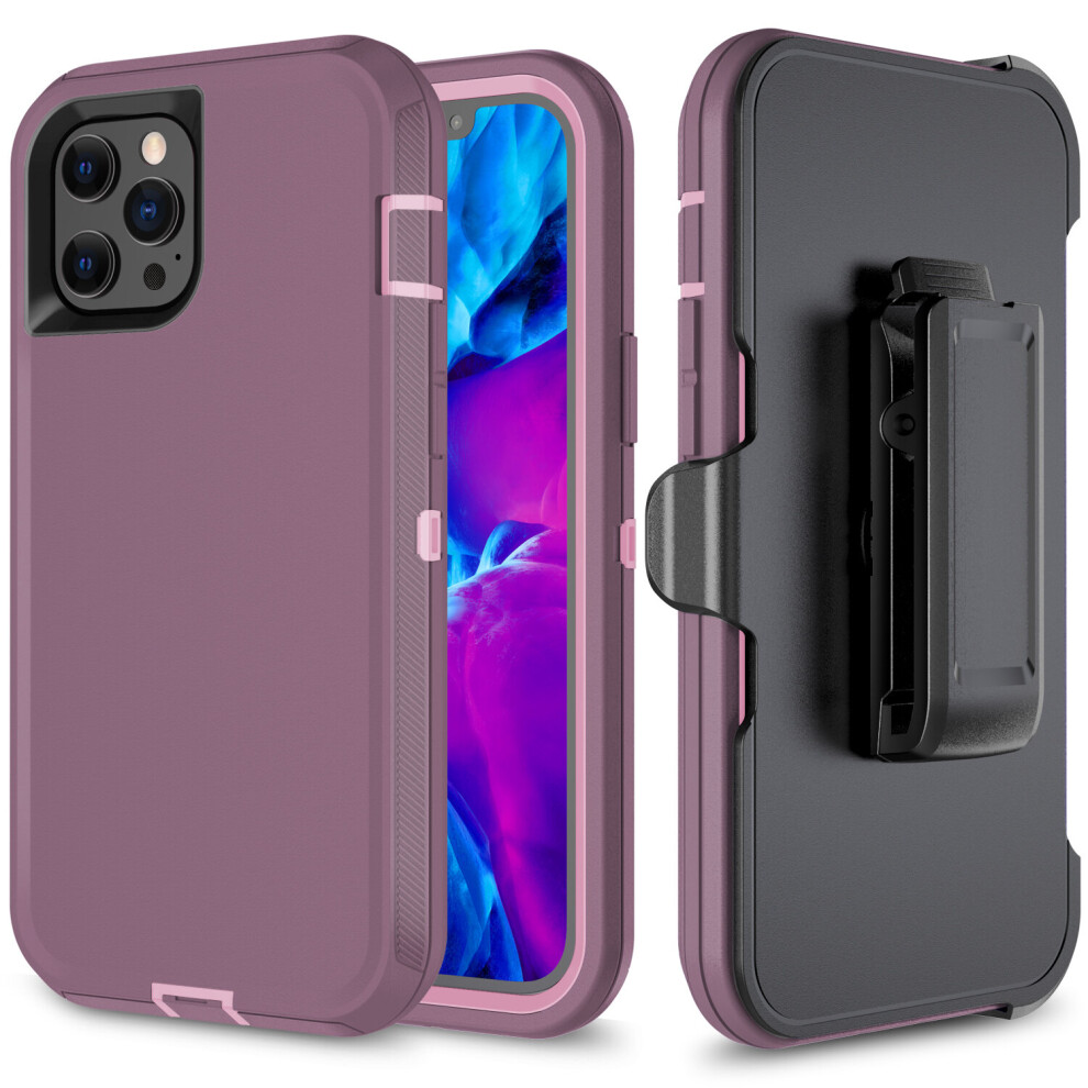 adventurer-defender-case-heavy-duty-cover-with-belt-holster--for-iphone-12---12-pro--screenless-edition---fits-otterbox-belt-clip----plum