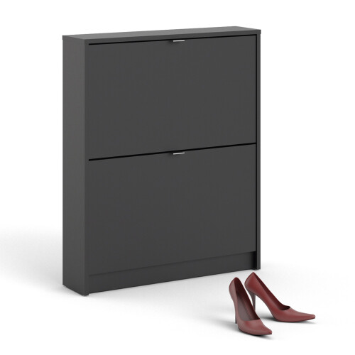 Matt Black Shoe cabinet with 2 tilting doors and 1 layer - Shoes 2