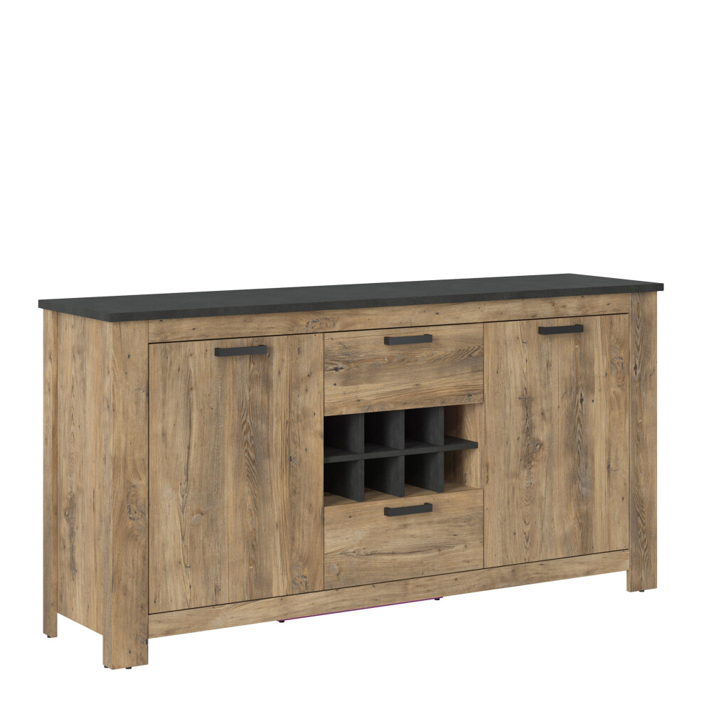 Buythatonlinestore Chestnut Brown/Matera Grey Rapallo 2 Door 2 Drawer Sideboard With Wine Rack In Chestnut And Matera Grey - Rapallo Brown,Grey