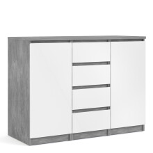 Grey and White High Gloss Naia Sideboard - 4 Drawers 2 Doors in Concrete and White High Gloss - Naia