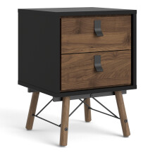 Matt Black Walnut Ry Bedside cabinet 2 drawer in Matt Black Walnut - Ry