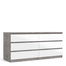 Grey and White High Gloss Naia Wide Chest of 6 Drawers (3+3) in Concrete and White High Gloss - Naia