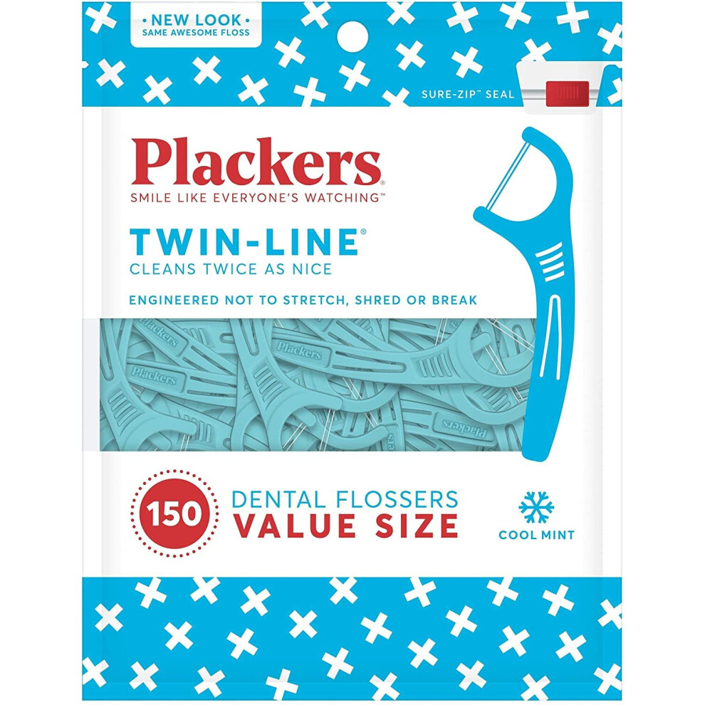 Plackers Twin Line Dental Flossers Value Size Cool Mint 1 x 150 Count