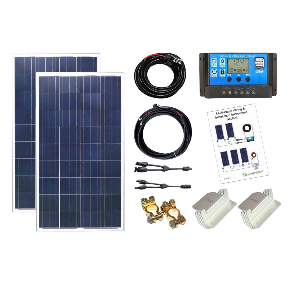 200w Solar Panel Kit 12V/24V PWM controller battery charging cables brackets K4