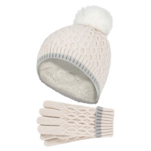 (7-10 Years, Buttercreme) Heat Holders - Heat Holders - Mädchen Kinder Strickmütze mit Bommel und Strickhandschuhe Set