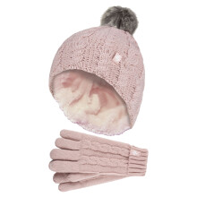 (7-10 Years, Altrosa) Heat Holders - Heat Holders - Mädchen Winter Mütze mit Bommel Pompon und Handschuhe Set