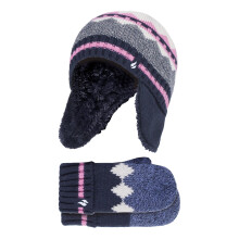 (3-6 Years, Marine) Heat Holders - Heat Holders - Mädchen Fäustlinge Mütze mit Schneeflocken Muster mit Pom Pom