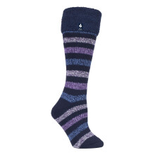 (04-Aug, Marineblauer Streifen) Heat Holders - Heat Holders - Damen Thermo Socken für Gummistiefel | Lange Kniesocken Gestrieft