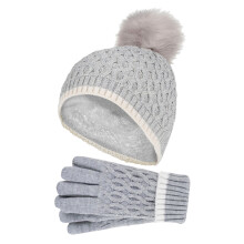 (7-10 Years, Wolkengrau) Heat Holders - Heat Holders - Mädchen Kinder Strickmütze mit Bommel und Strickhandschuhe Set