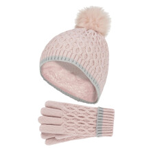 (7-10 Years, Altrosa) Heat Holders - Heat Holders - Mädchen Kinder Strickmütze mit Bommel und Strickhandschuhe Set